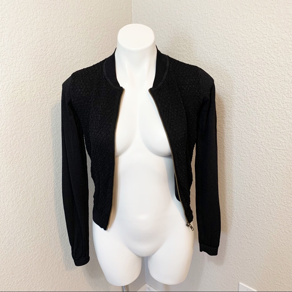 3/$25 CAbi Black Bomber Zip Up Cardigan Sweater
